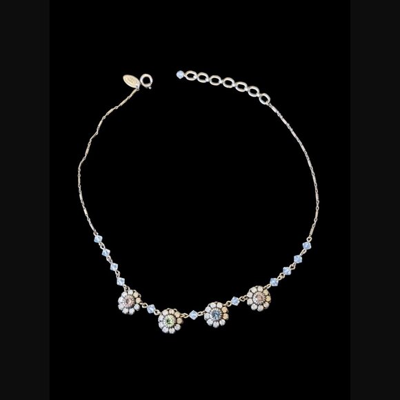 Liz Palacios SF Swarovski Crystal Silver Tone Flower 15" Choker Necklace - Picture 6 of 9